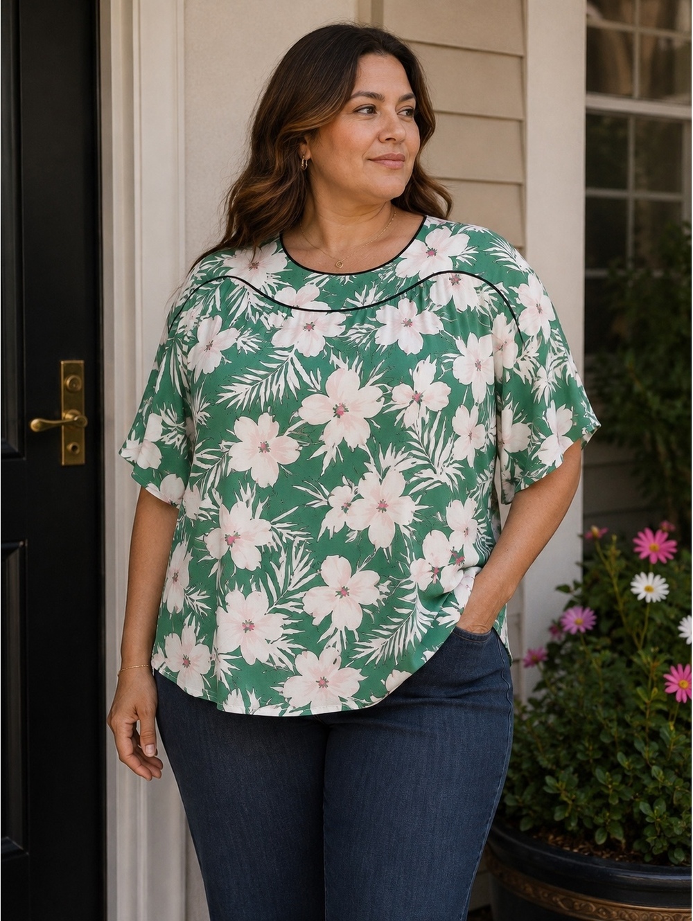 Pari Passu Women’s Floral Print Blouse Green Pink Plus Size 2 100% Viscose New